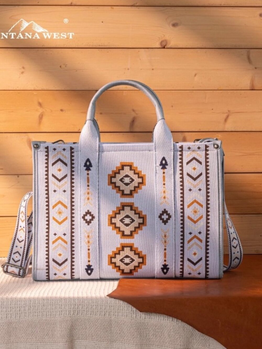 Montana West Aztec Retro Arrows Dual Sided Print Large Tote/Crossbody Jean